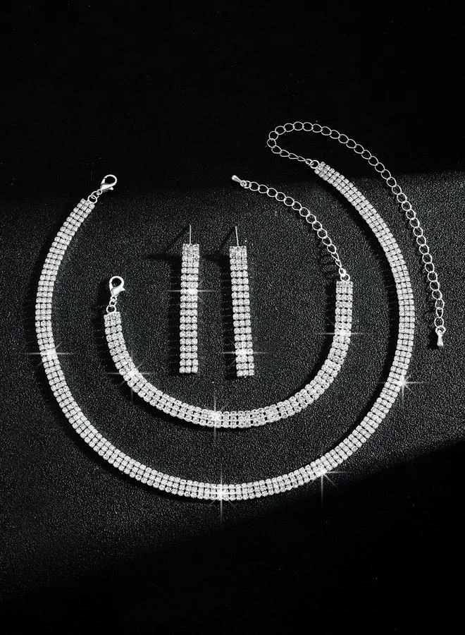 تايك تو طقم مجوهرات 3 قطع عقد وسوار وأقراط منمقة